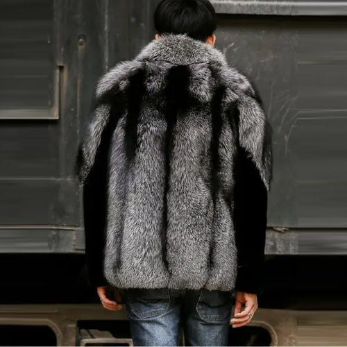 2022 New Mens Winter Grey Shearling Short Fox Fur Mink Jacket Coat