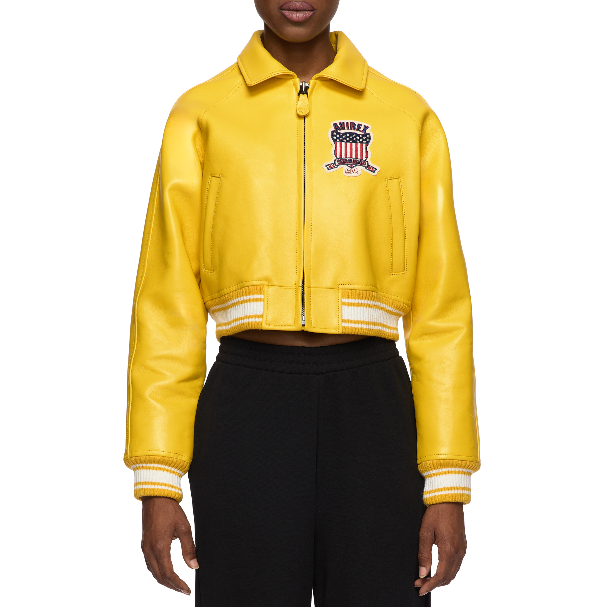 Avirex Cropped Icon Leather Bomber Jacket (Women's)