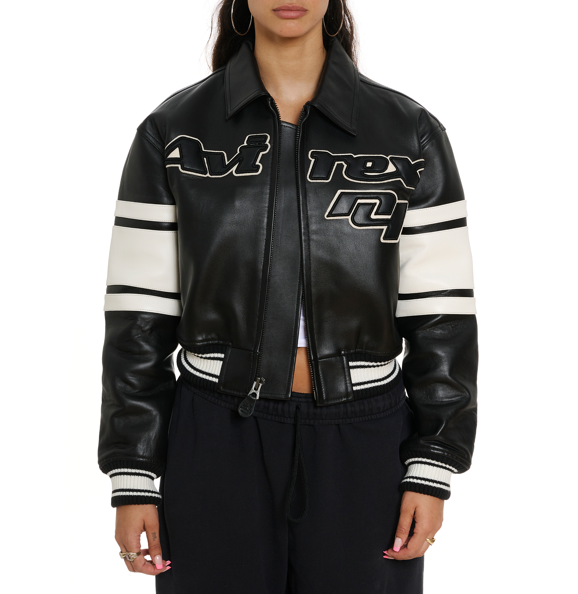 Avirex Cropped Legend Leather Bomber Jacket (Women's)