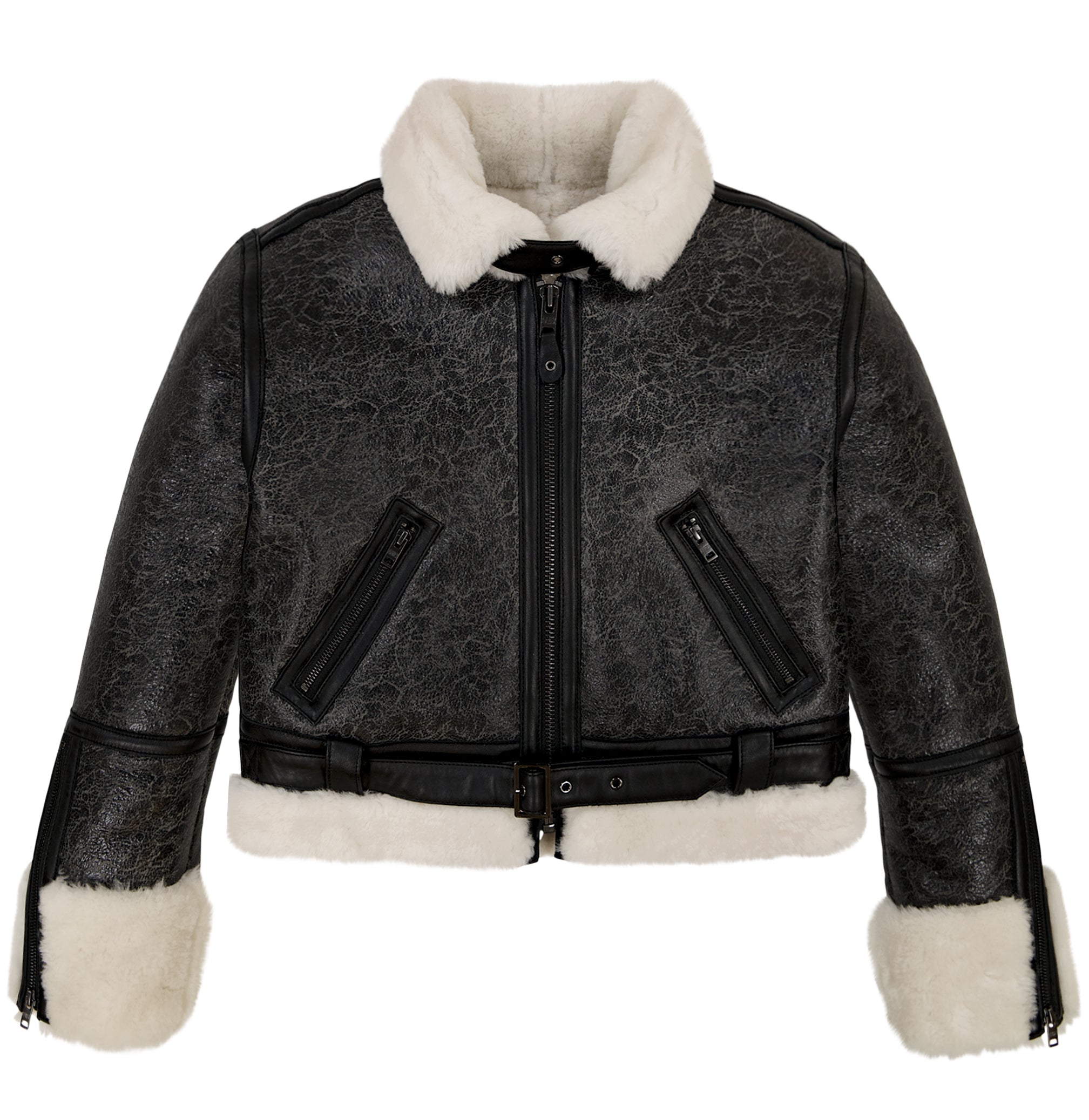 Avirex Cropped Shearling Leather Aviator Jacket (Women's)
