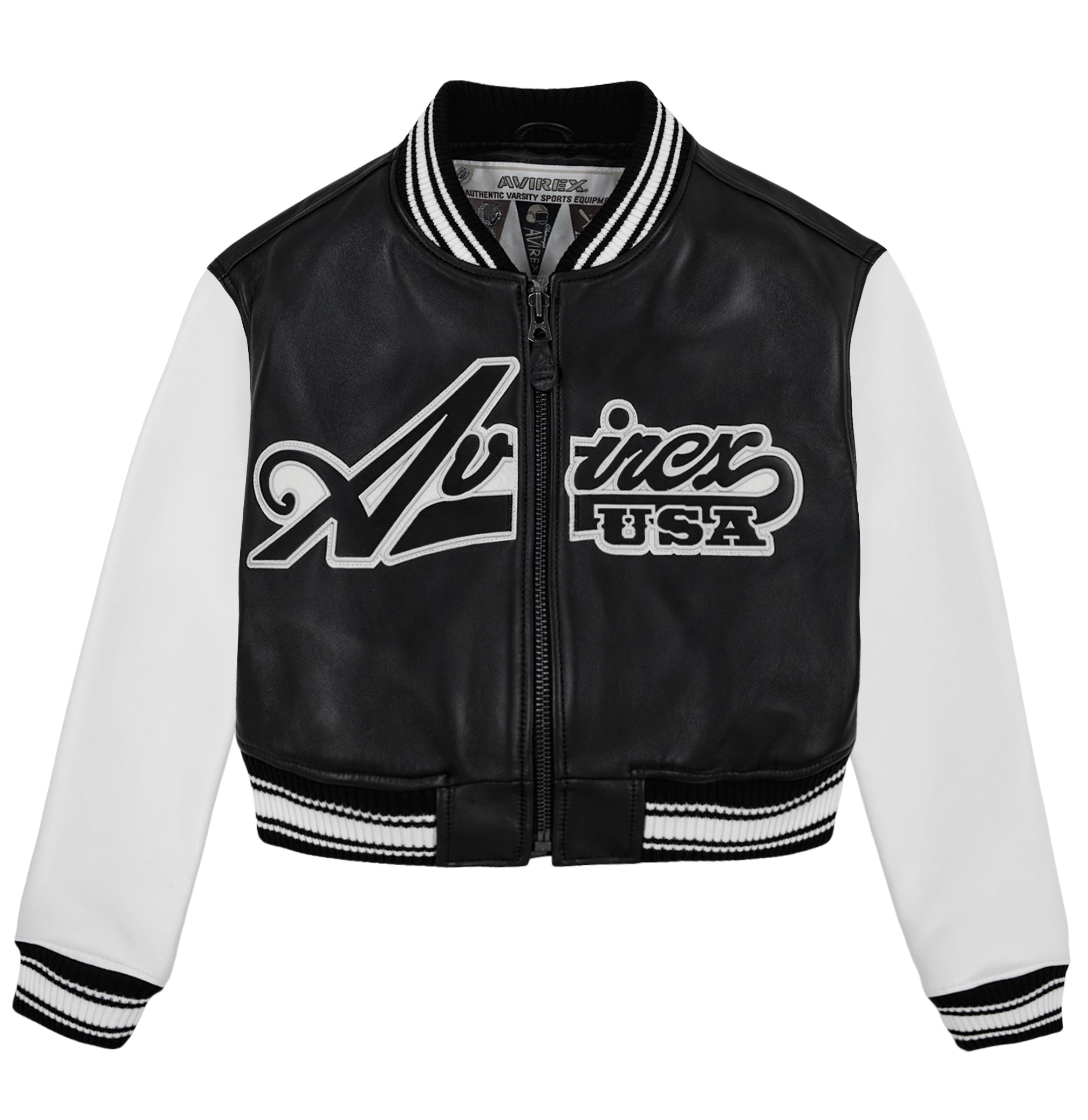 Avirex Cropped Script Leather Varsity Jacket (Women's)