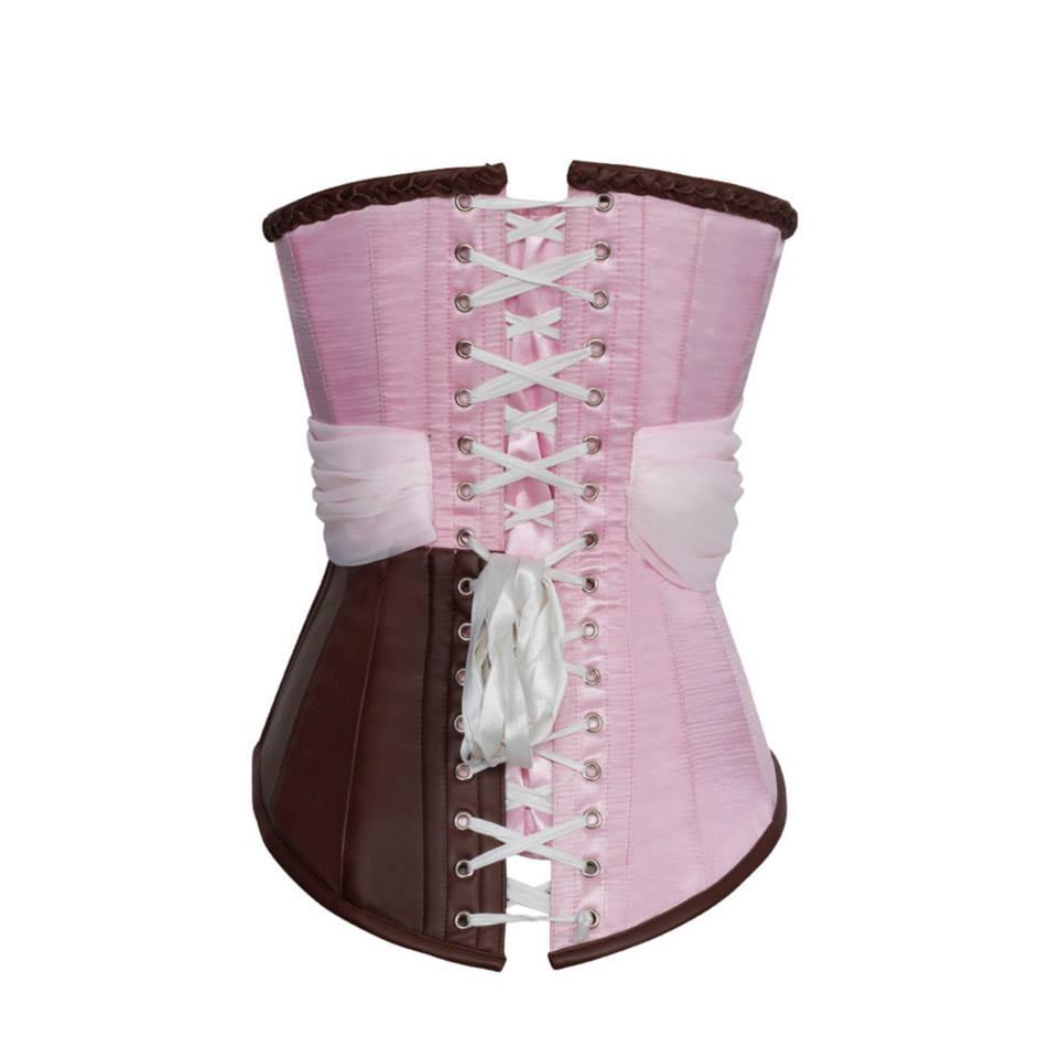 Adrion Pink Satin & Faux Leather Braided Corset | Full Grain Apparel