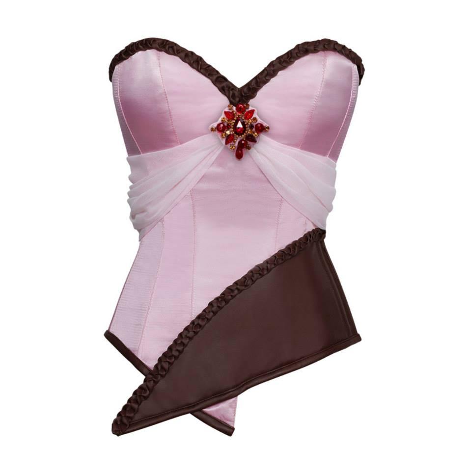 Adrion Pink Satin & Faux Leather Braided Corset | Full Grain Apparel