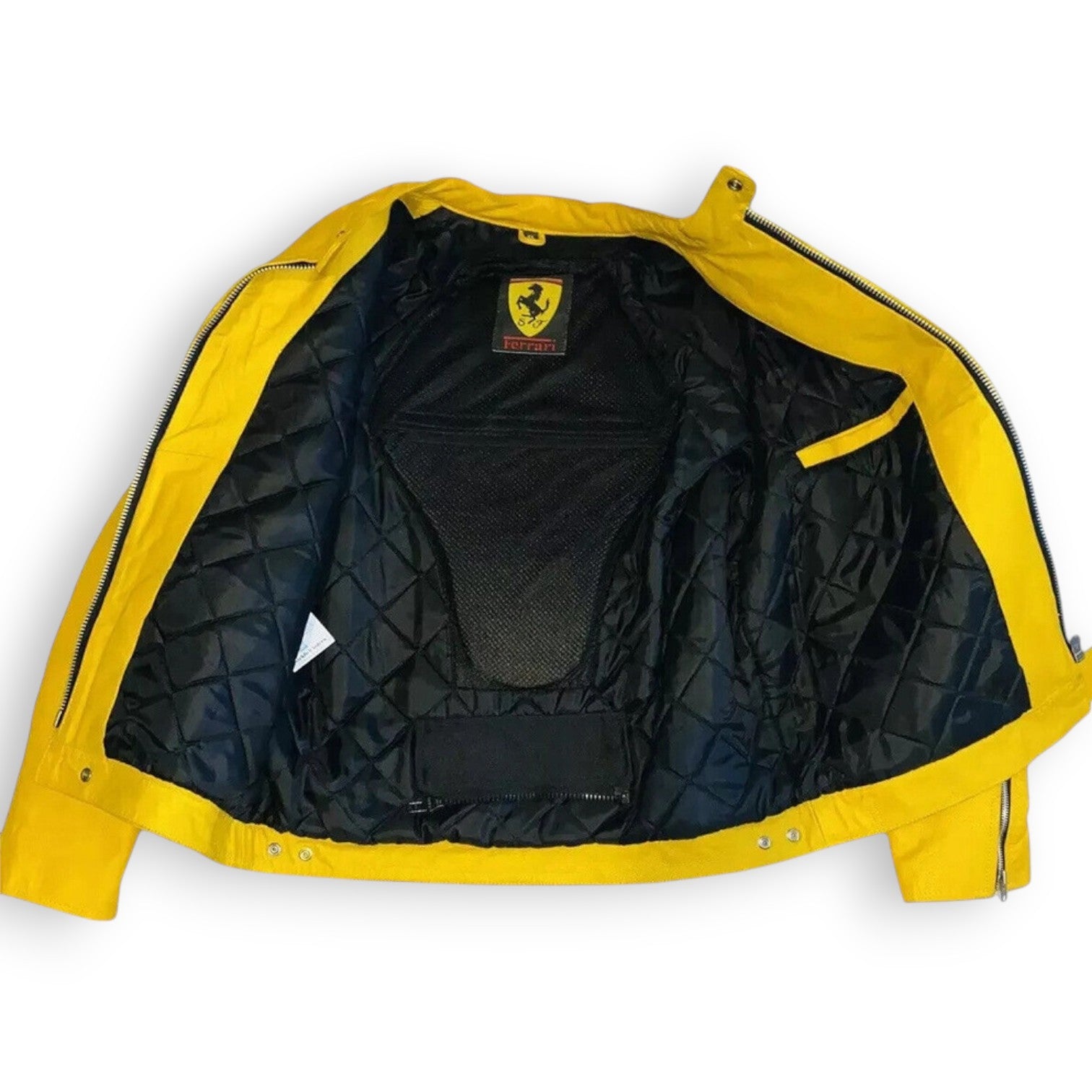Men's Vintage Ferrari Yellow Leather Racing Jacket – Real Cowhide Moto F1 Style