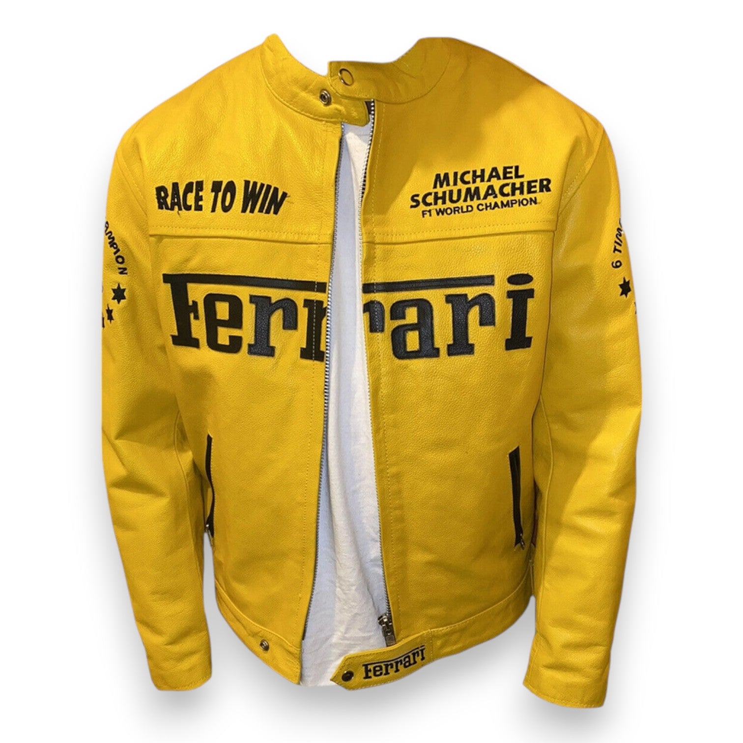 Men's Vintage Ferrari Yellow Leather Racing Jacket – Real Cowhide Moto F1 Style