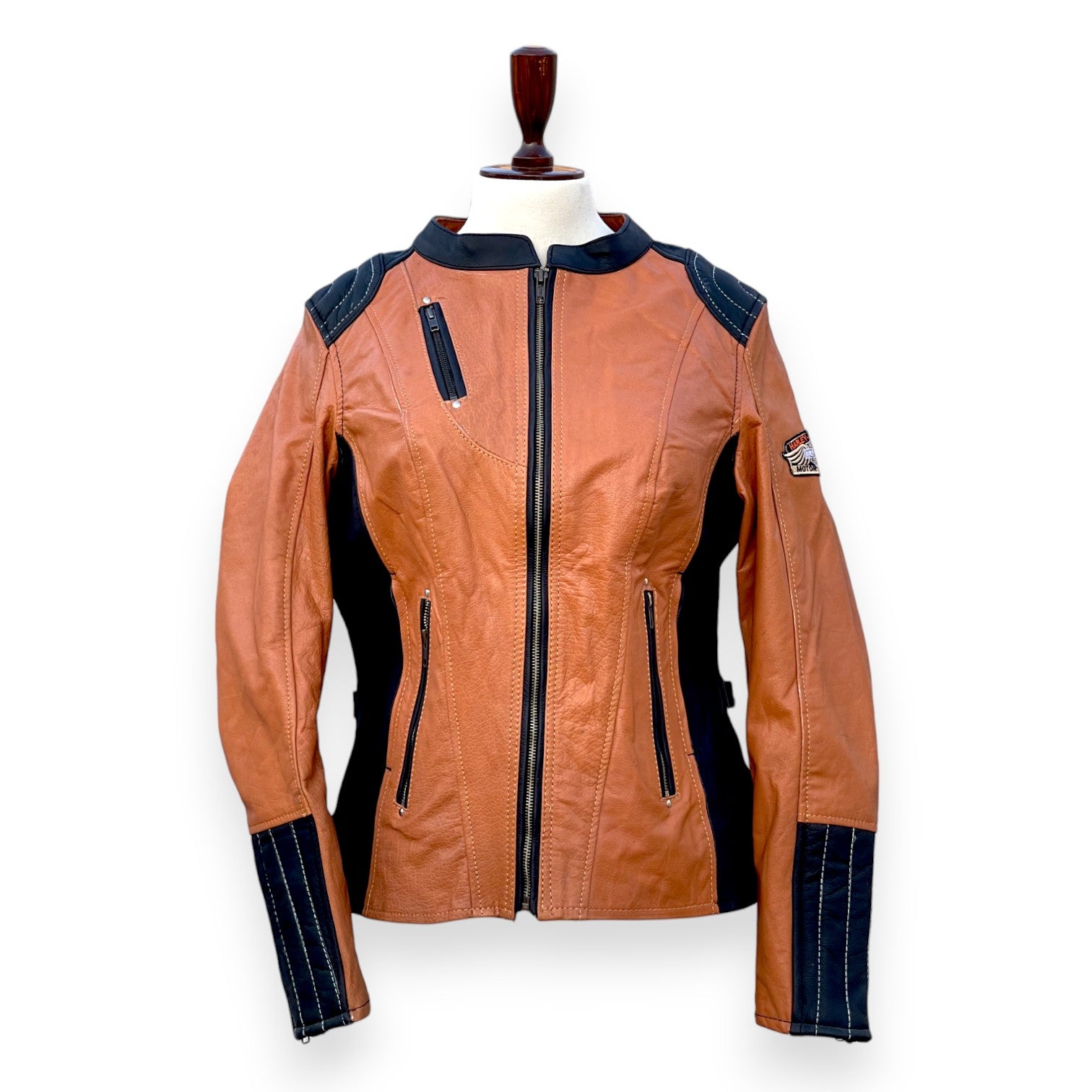 Harley Davidson Women's Gallun Triple Vent Brown Genuine Cowhide Leather Jacket Motorbike Jacket