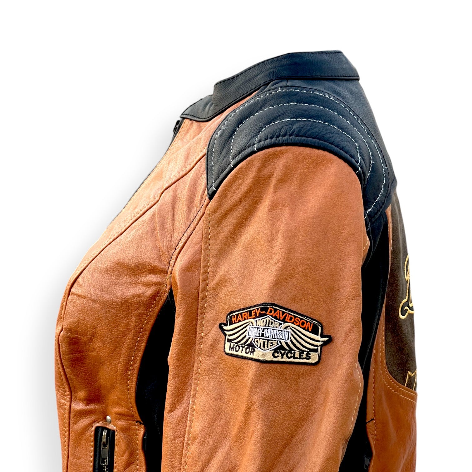 Harley Davidson Women's Gallun Triple Vent Brown Genuine Cowhide Leather Jacket Motorbike Jacket