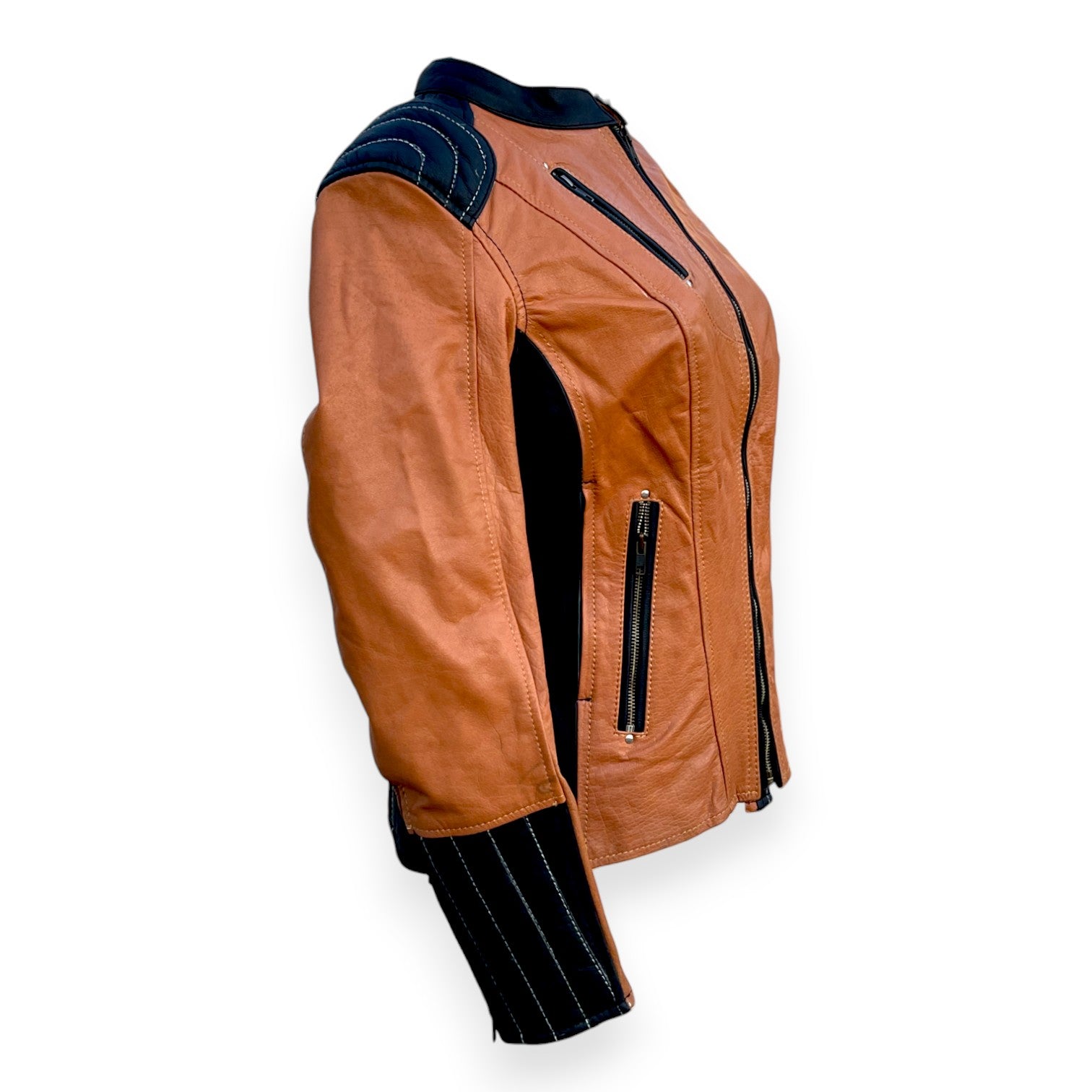 Harley Davidson Women's Gallun Triple Vent Brown Genuine Cowhide Leather Jacket Motorbike Jacket