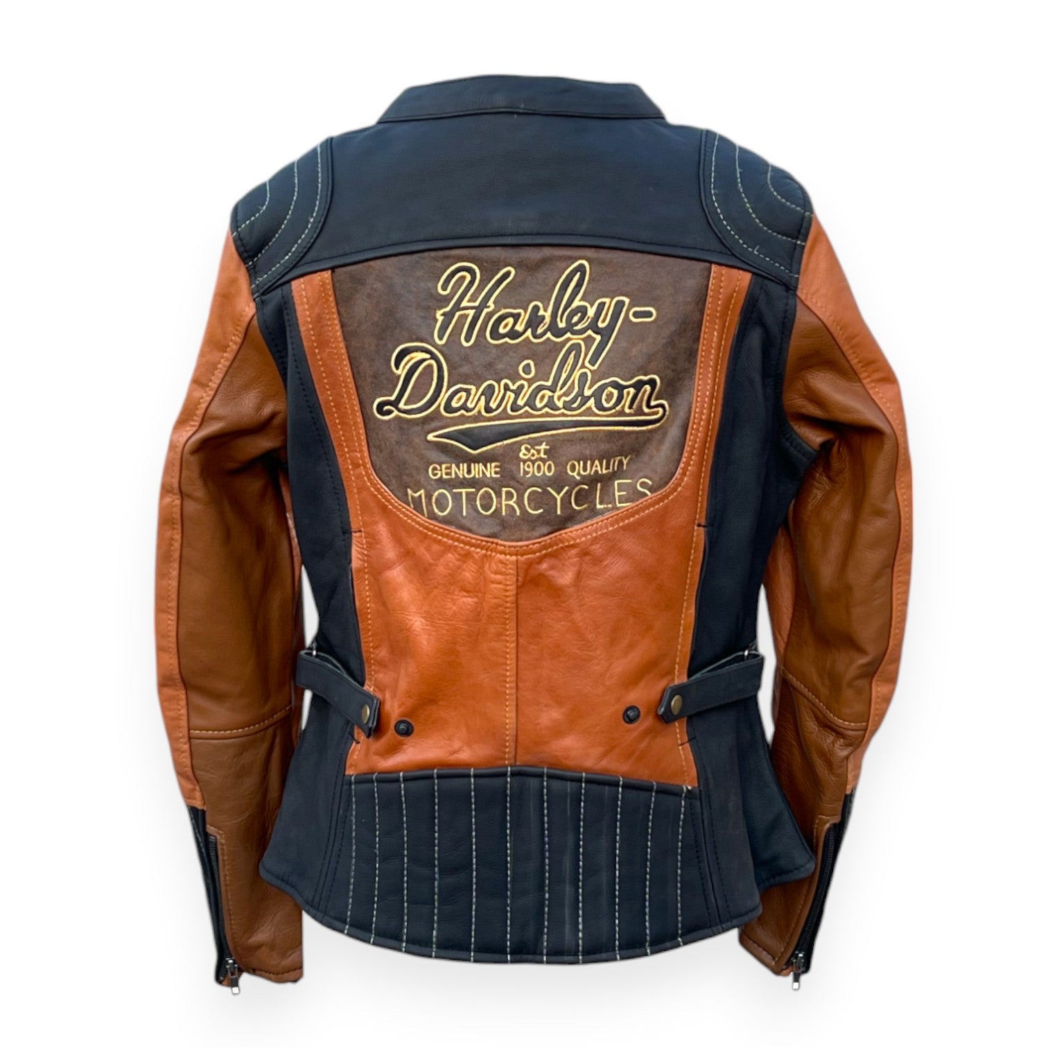 Harley Davidson Women's Gallun Triple Vent Brown Genuine Cowhide Leather Jacket Motorbike Jacket