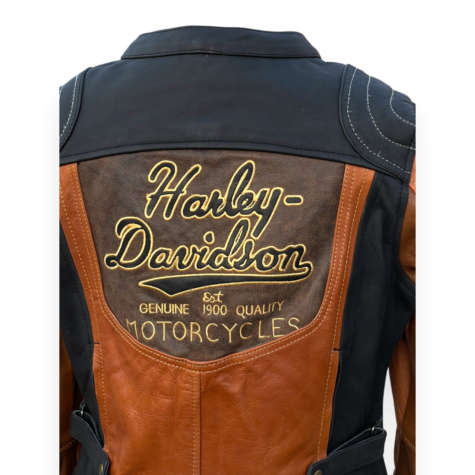 Harley Davidson Women's Gallun Triple Vent Brown Genuine Cowhide Leather Jacket Motorbike Jacket