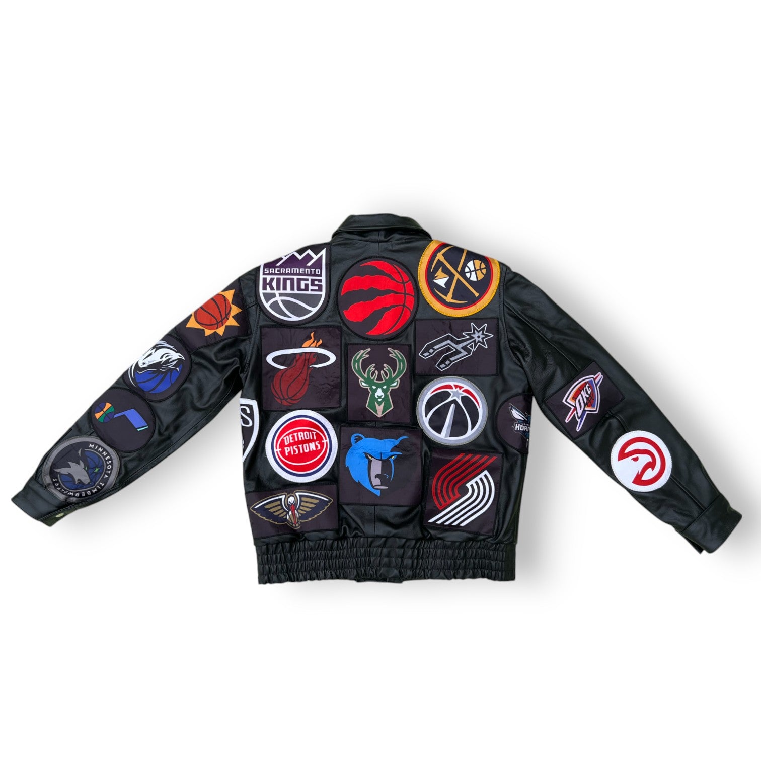 JEFF HAMILTON NBA COLLAGE VEGAN LEATHER JACKET