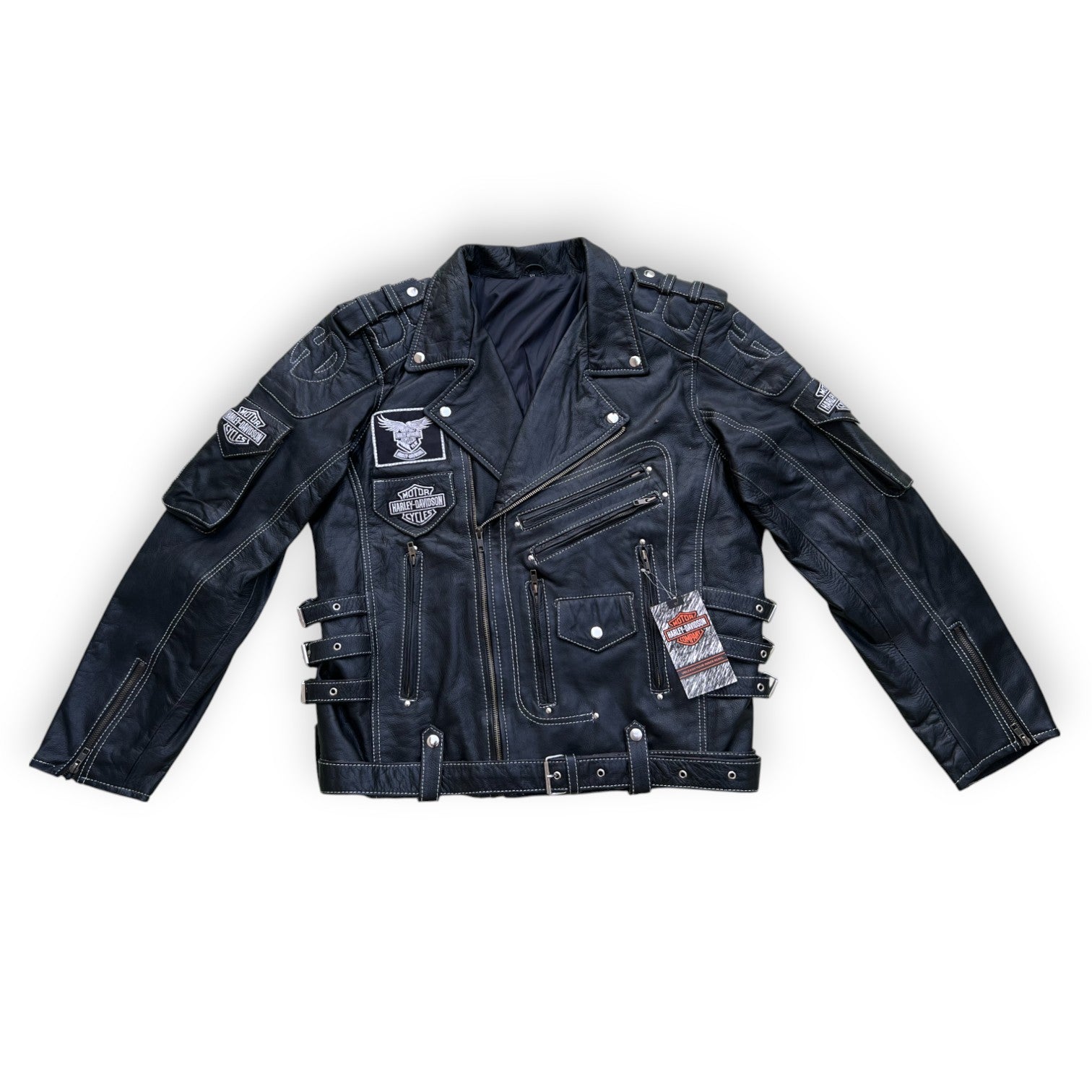 Men's Real Cowhide Premium Leather Motorcycle Biker Leather Jacket New HD Black