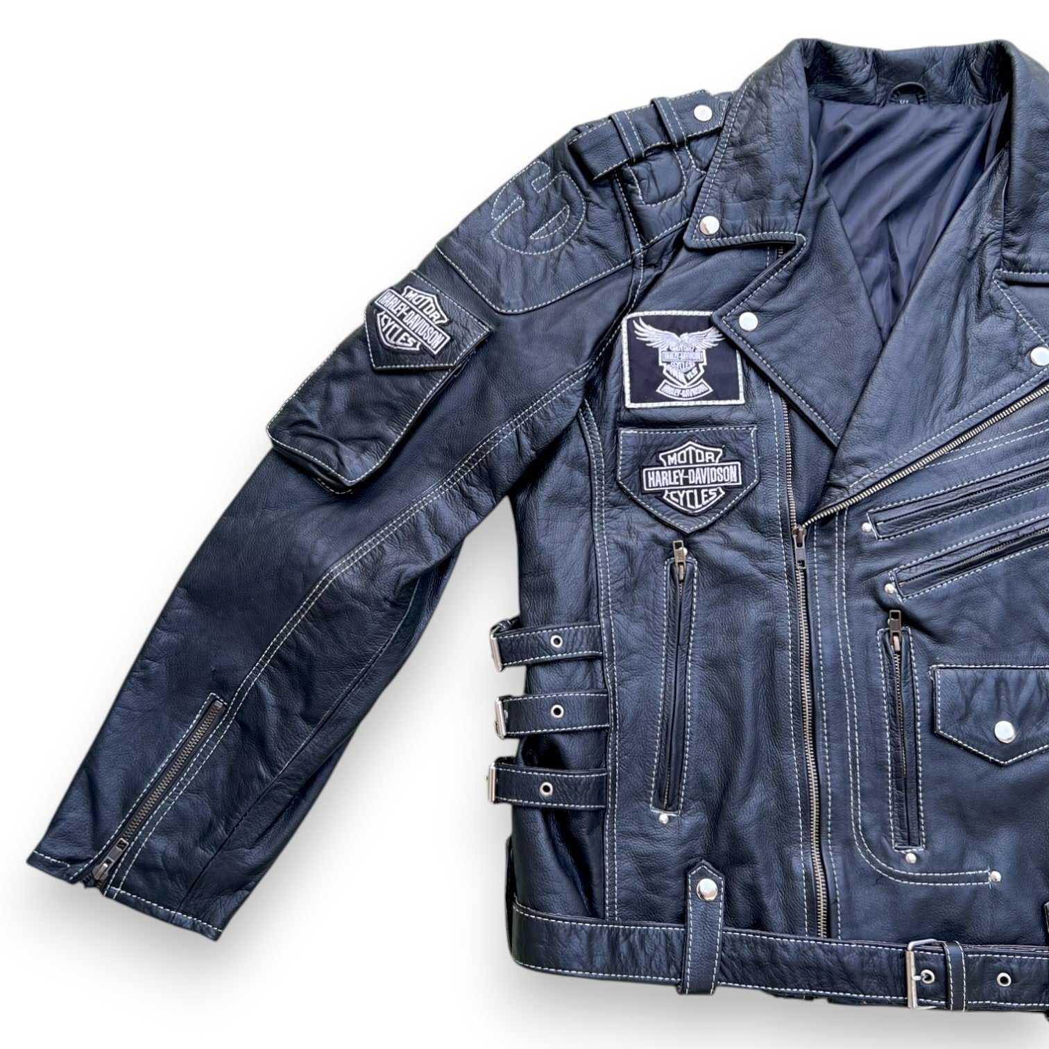 Men's Real Cowhide Premium Leather Motorcycle Biker Leather Jacket New HD Black