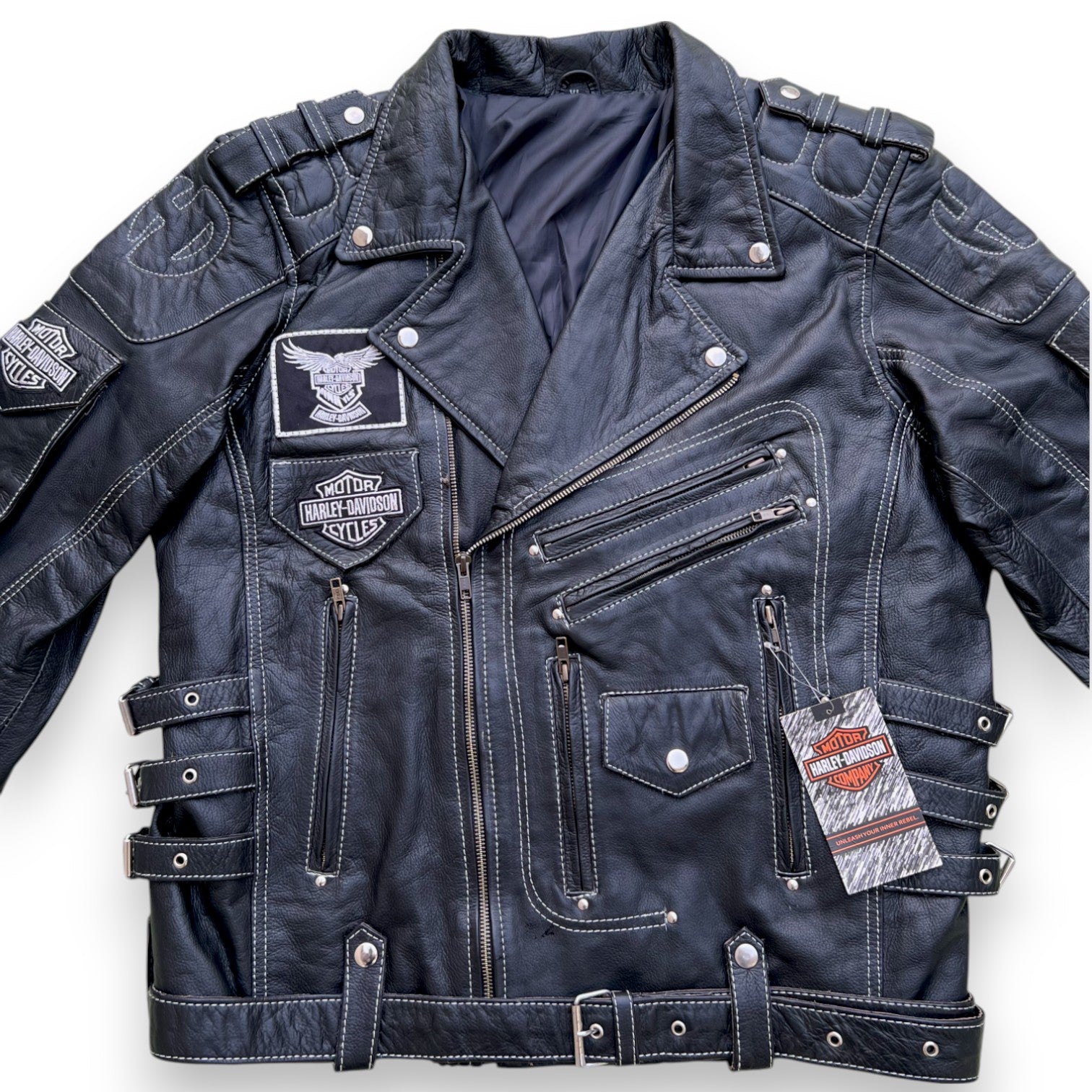 Men's Real Cowhide Premium Leather Motorcycle Biker Leather Jacket New HD Black