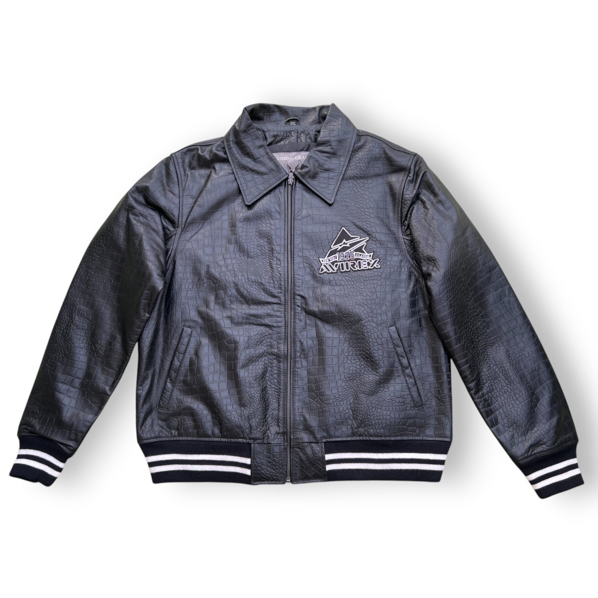 Men’s Crocodile Embossed AVIREX ICON Leather Jacket – Luxurious Statement Outerwear