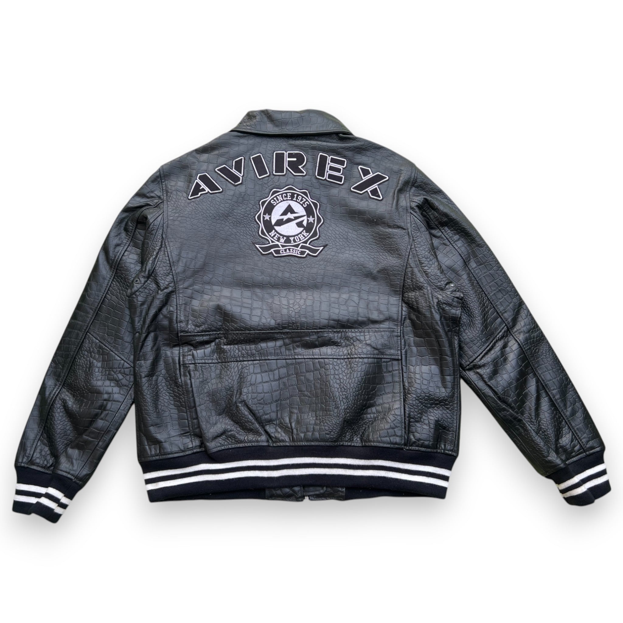 Men’s Crocodile Embossed AVIREX ICON Leather Jacket – Luxurious Statement Outerwear