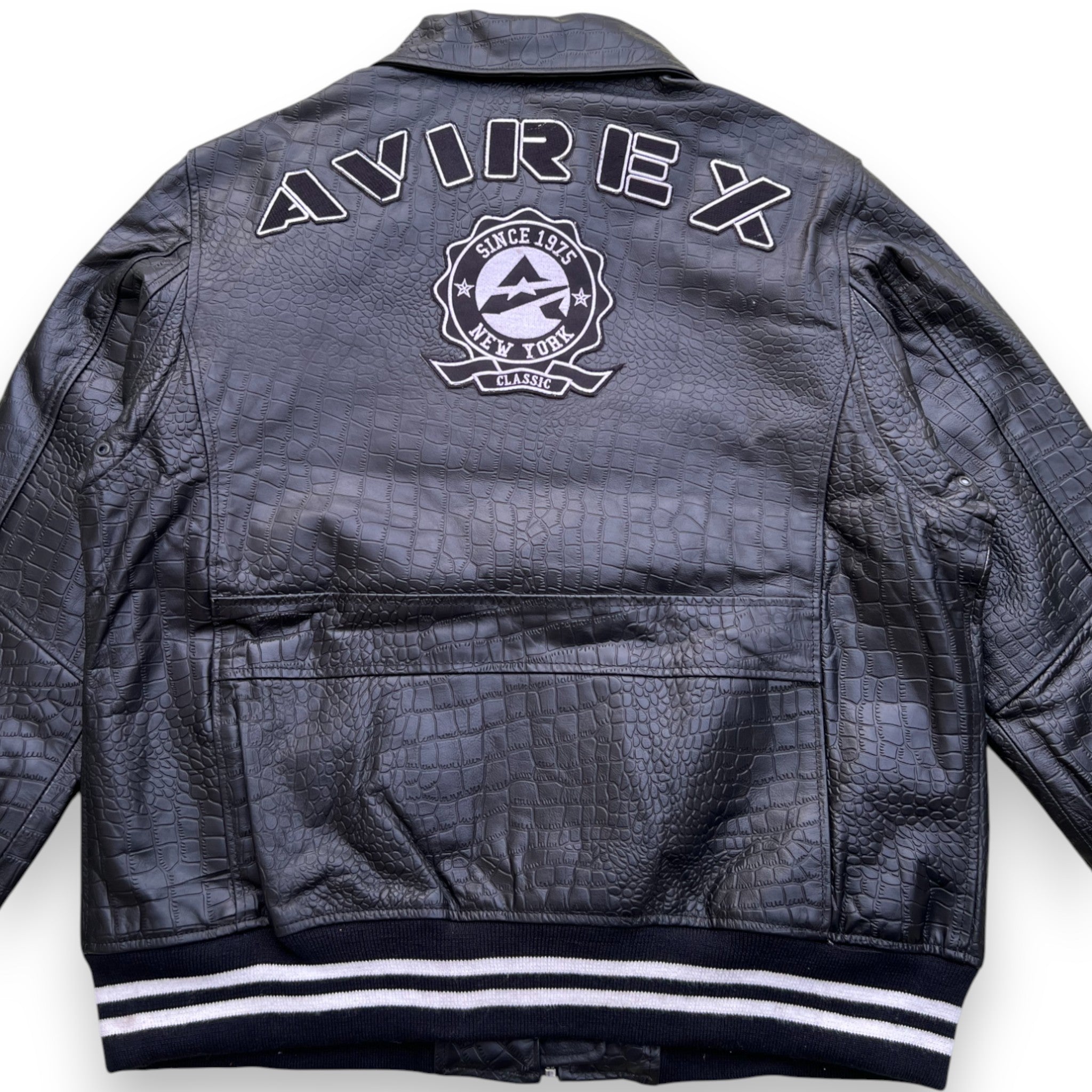 Men’s Crocodile Embossed AVIREX ICON Leather Jacket – Luxurious Statement Outerwear