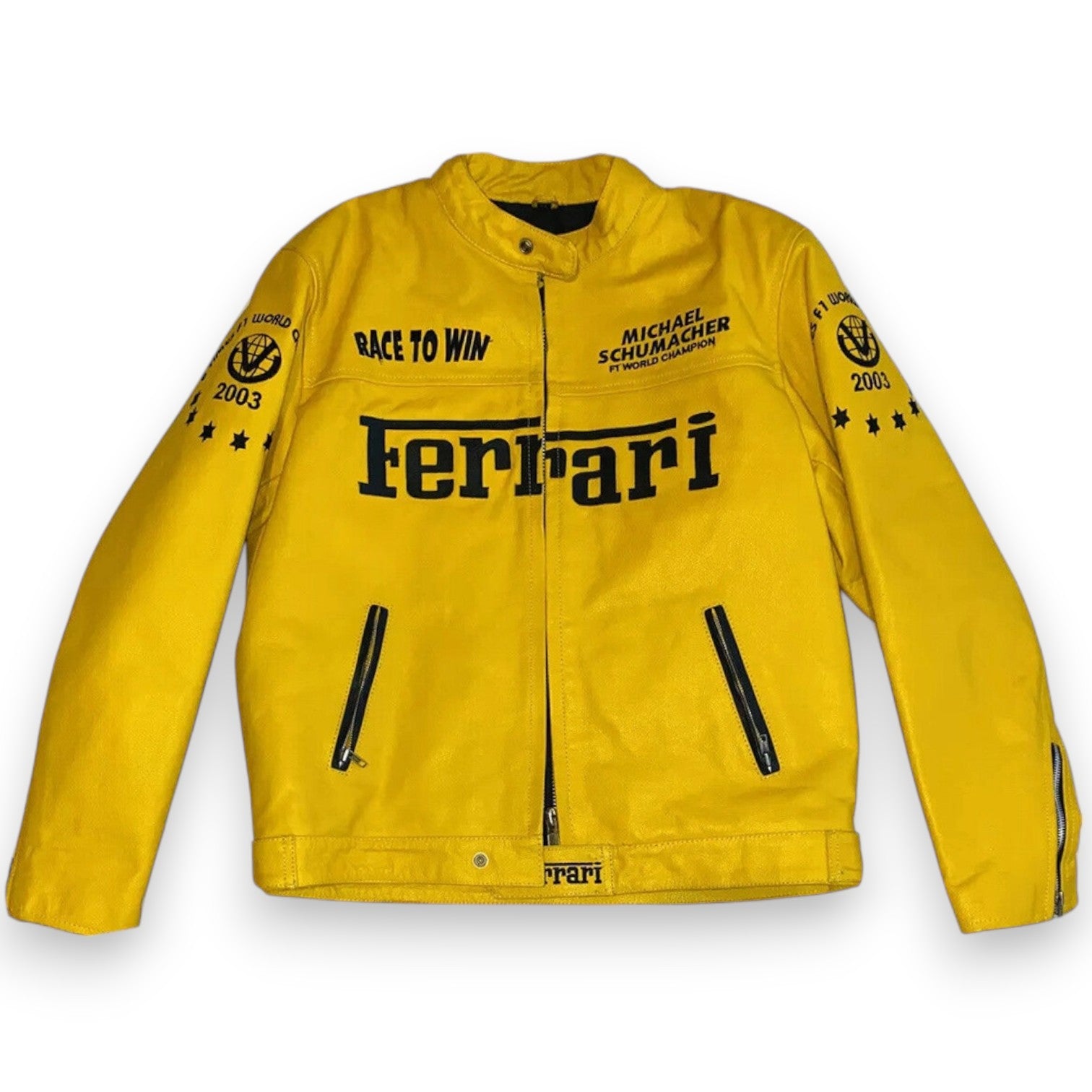 Men's Vintage Ferrari Yellow Leather Racing Jacket – Real Cowhide Moto F1 Style