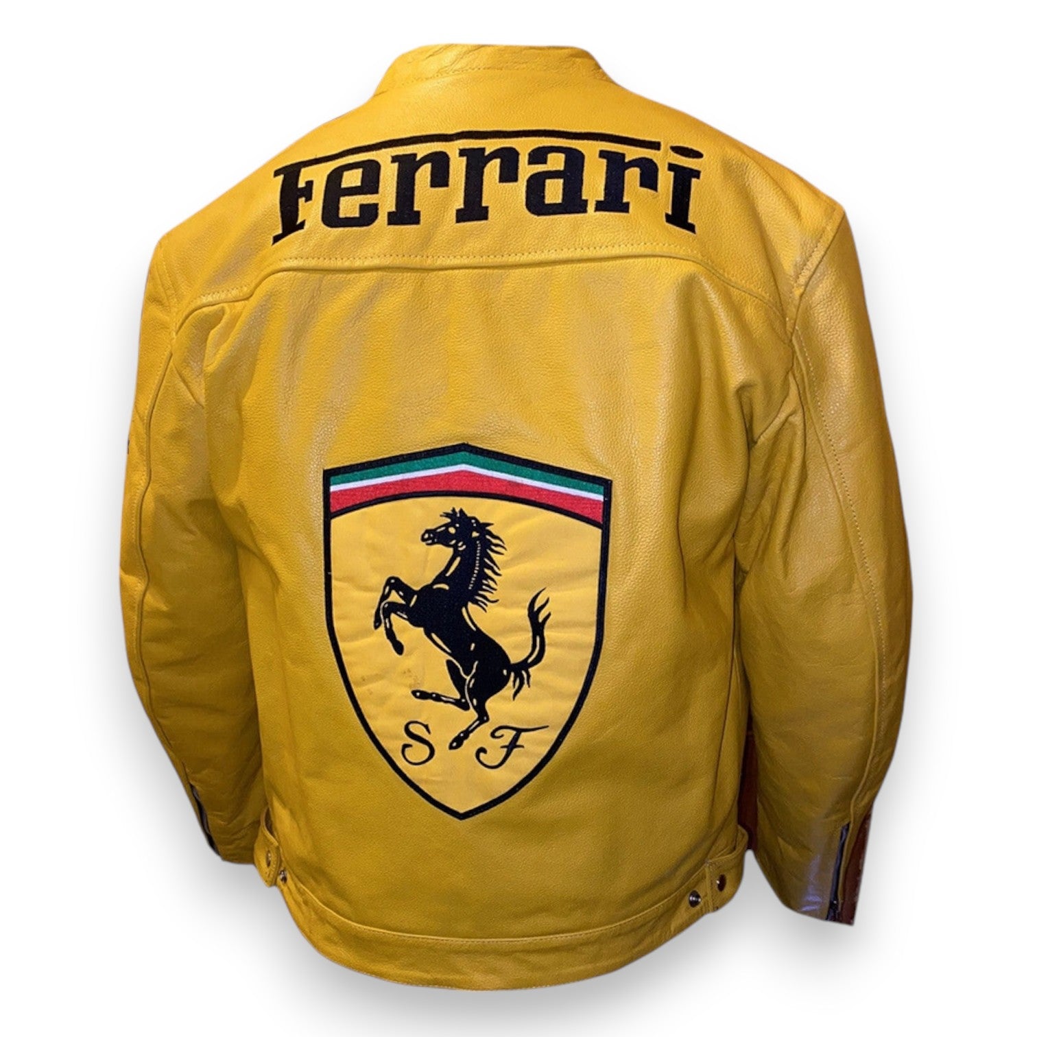 Men's Vintage Ferrari Yellow Leather Racing Jacket – Real Cowhide Moto F1 Style