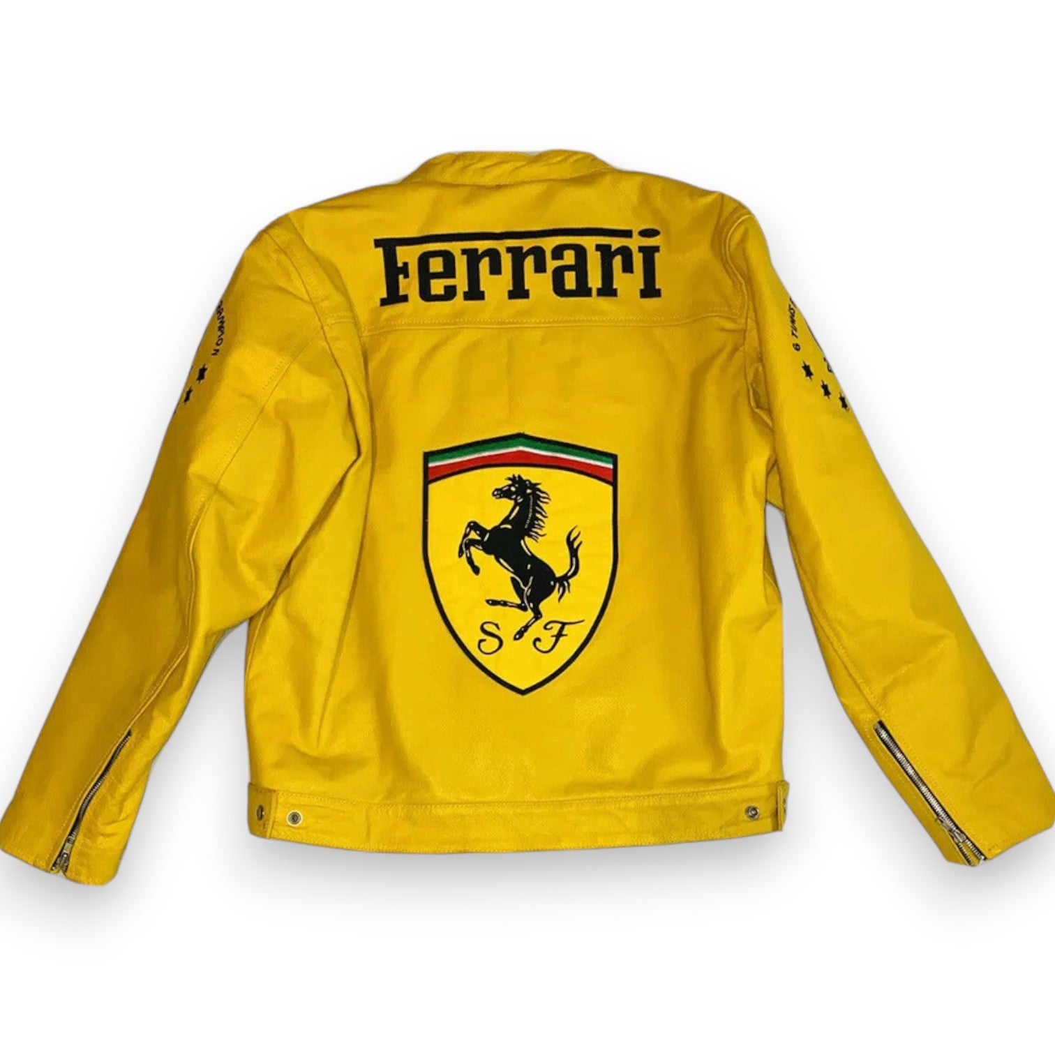Men's Vintage Ferrari Yellow Leather Racing Jacket – Real Cowhide Moto F1 Style