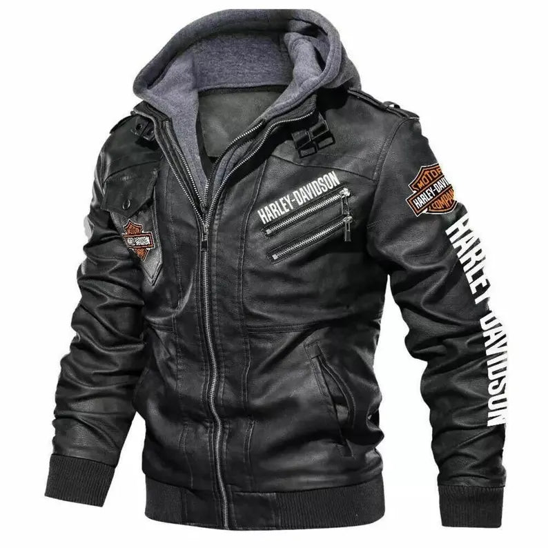 Harley-Davidson Men’s Hooded Black Motorcycle Jacket – Classic Biker Style