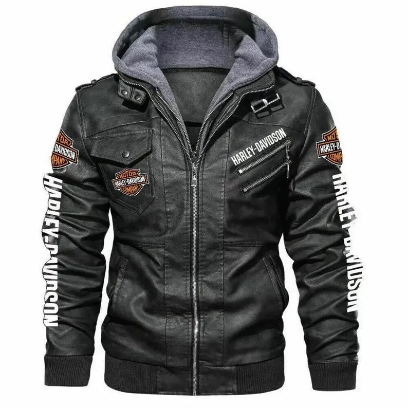 Harley-Davidson Men’s Hooded Black Motorcycle Jacket – Classic Biker Style