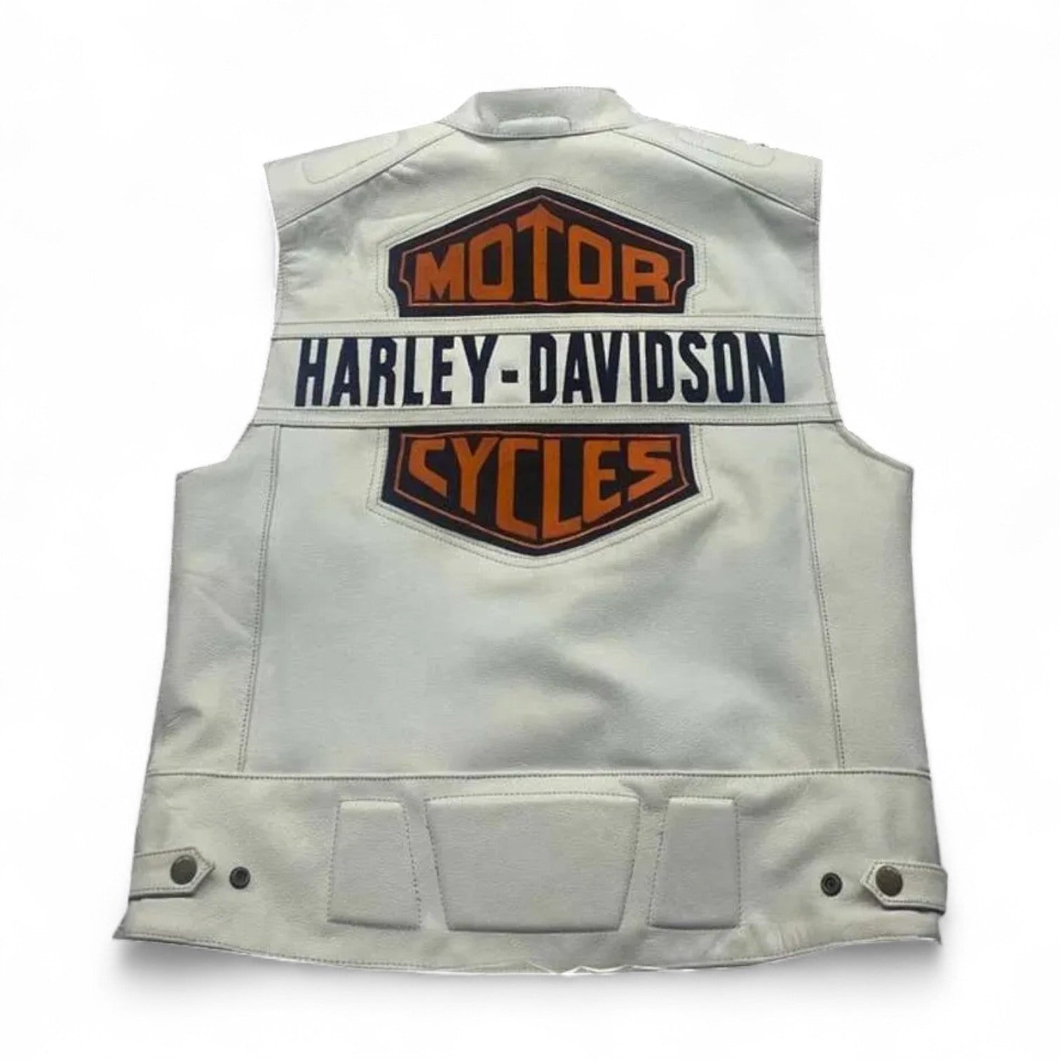 Harley-Davidson Men’s White Leather Biker Vest – Genuine Cowhide with Iconic Embroidery