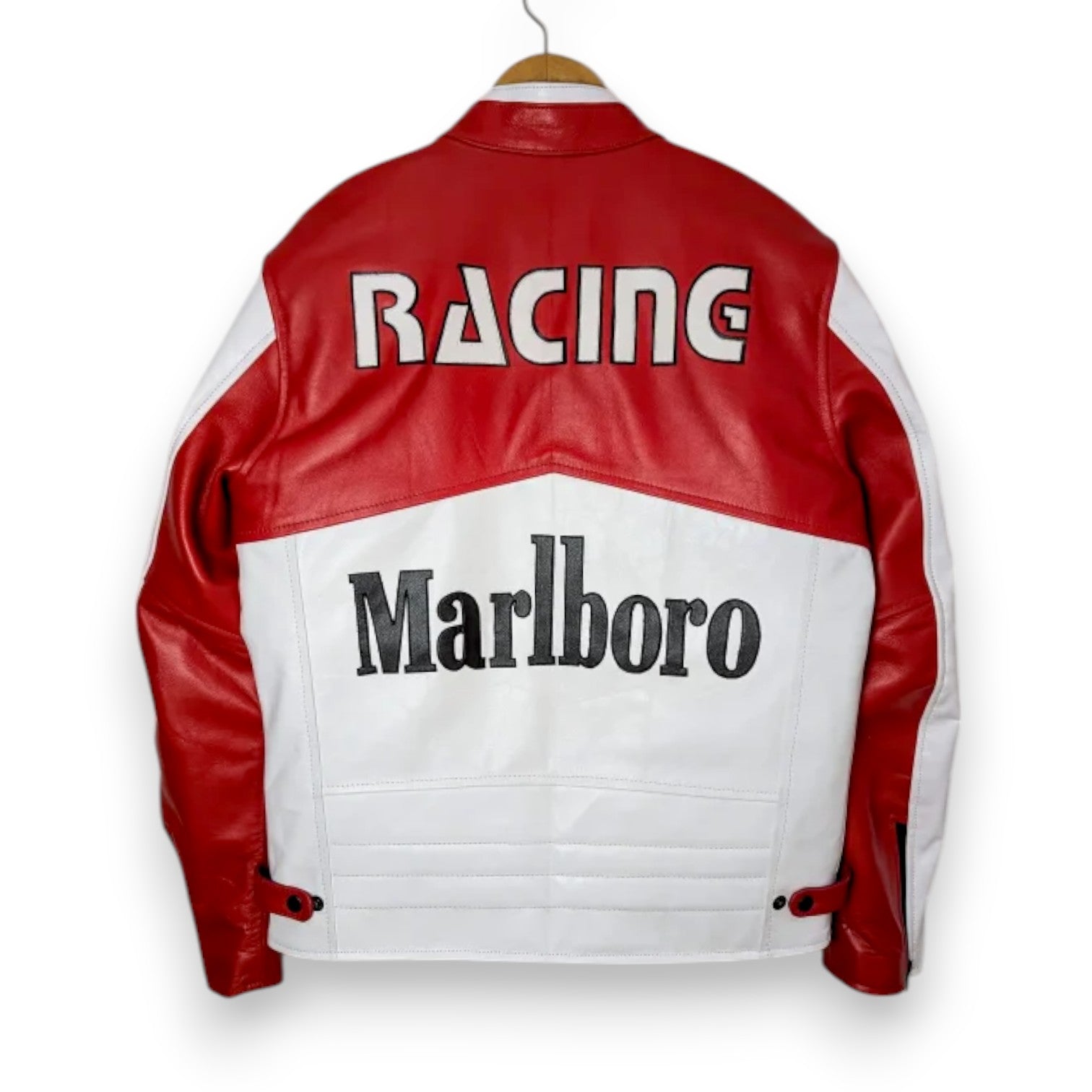 Vintage Marlboro Red & White Racing Leather Jacket – Rare 90s Motorsport Streetwear Style