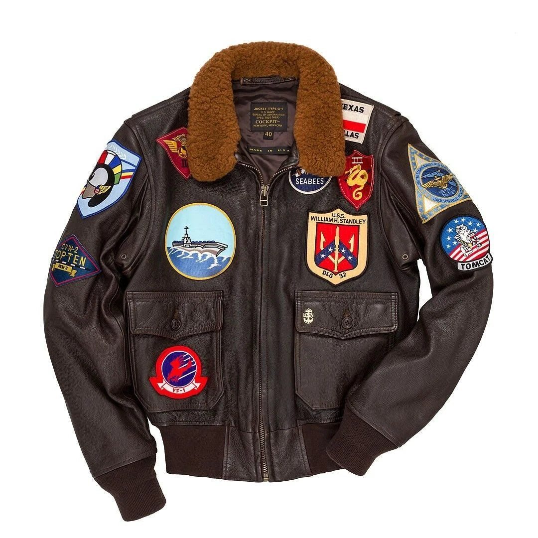 Top Gun G-1 Bomber Leather Jacket – Pete “Maverick” Aviator Style with Brown Fur Collar