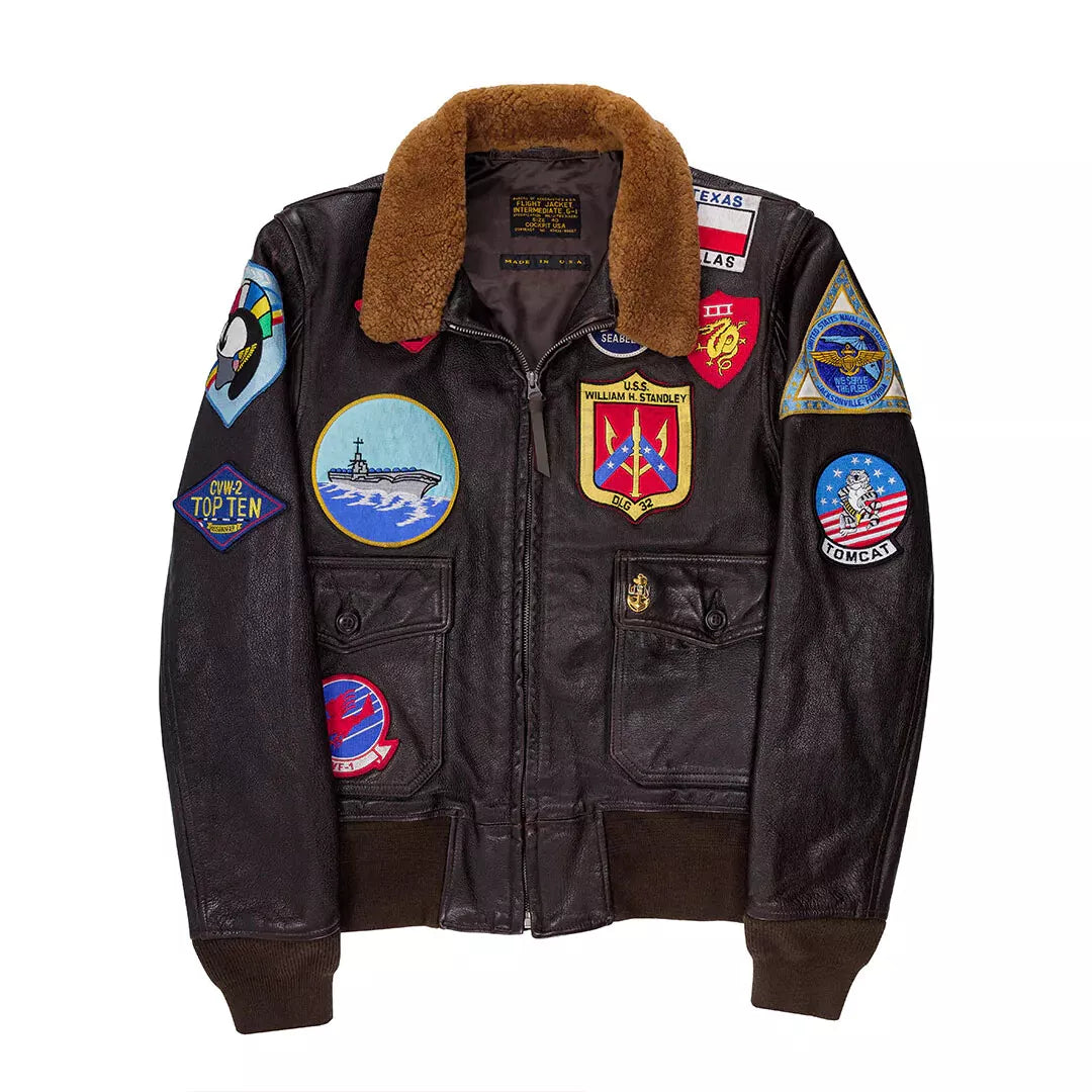 Top Gun G-1 Bomber Leather Jacket – Pete “Maverick” Aviator Style with Brown Fur Collar