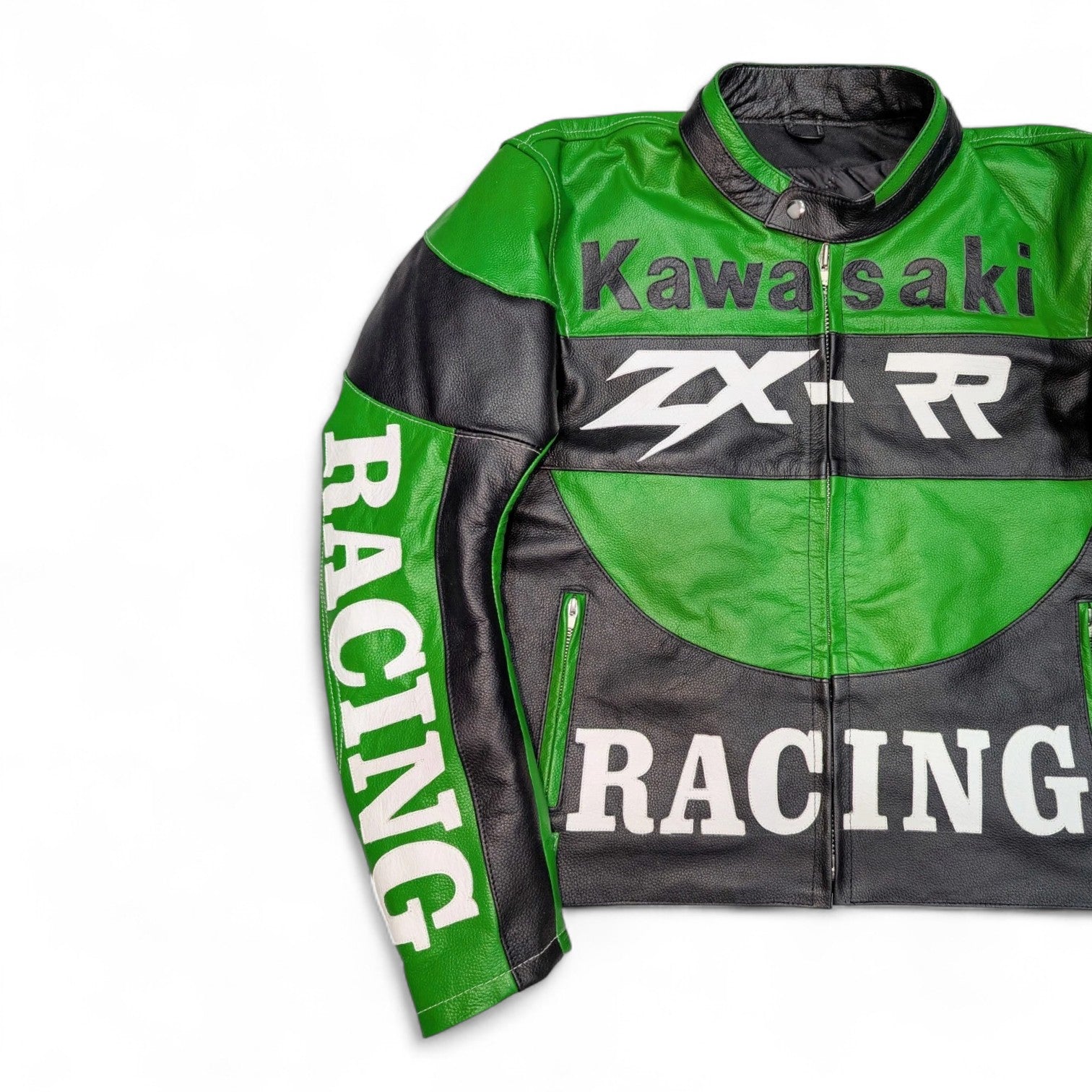 Kawasaki ZX Green Motorcycle Leather Jacket – CE Armored Racing Gear