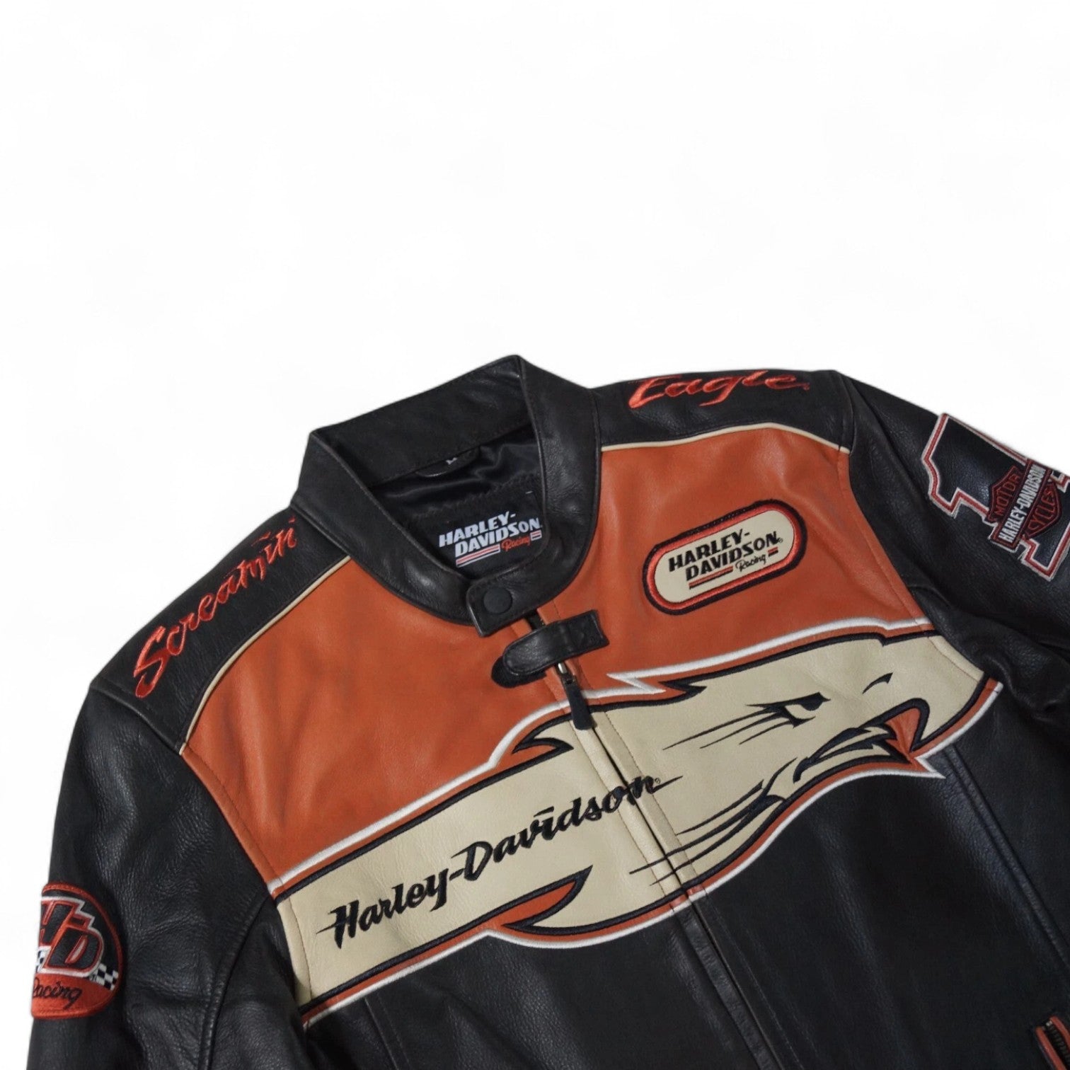 Harley-Davidson Orange Screamin’ Eagle Leather Jacket – 100% Real Cowhide with Triple Vent System