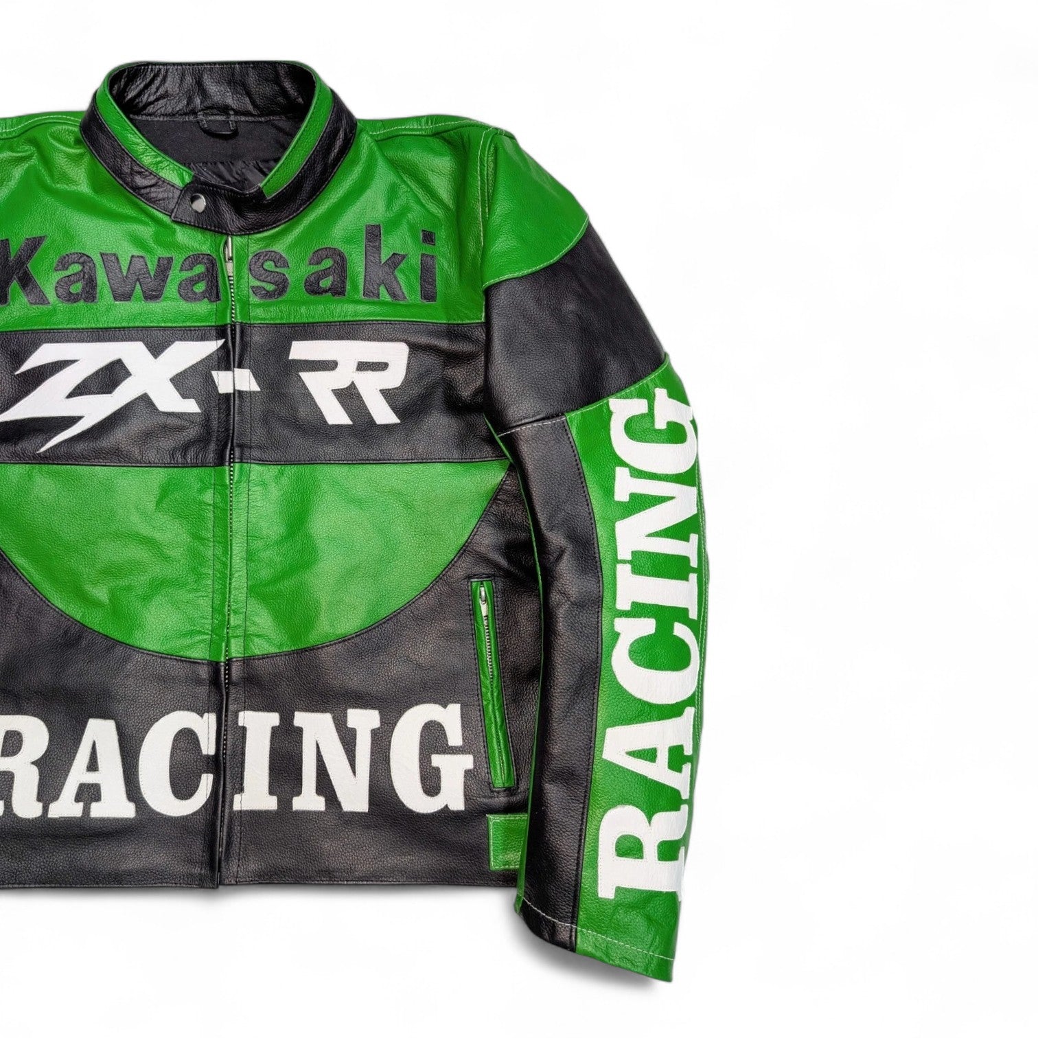 Kawasaki ZX Green Motorcycle Leather Jacket – CE Armored Racing Gear