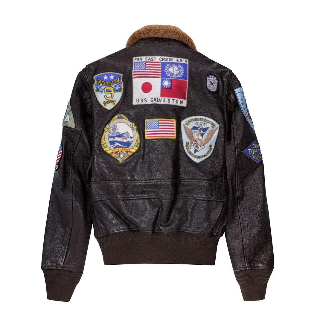 Top Gun G-1 Bomber Leather Jacket – Pete “Maverick” Aviator Style with Brown Fur Collar