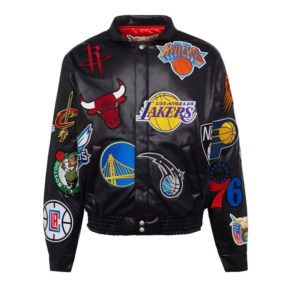 JEFF HAMILTON NBA COLLAGE VEGAN LEATHER JACKET