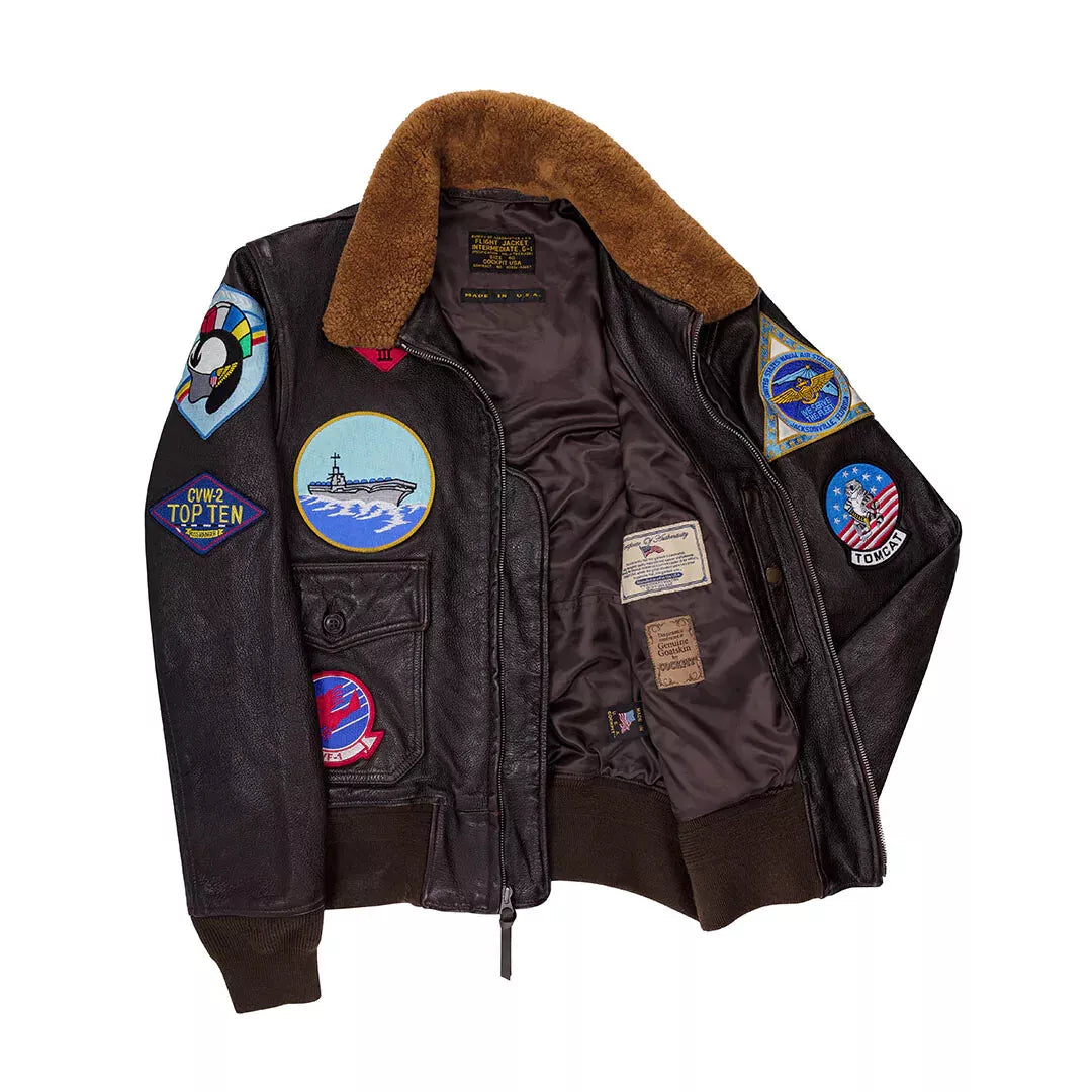 Top Gun G-1 Bomber Leather Jacket – Pete “Maverick” Aviator Style with Brown Fur Collar